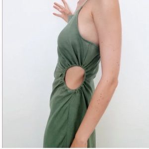 Zara Green Cut Out Midi Dress - Linen-like